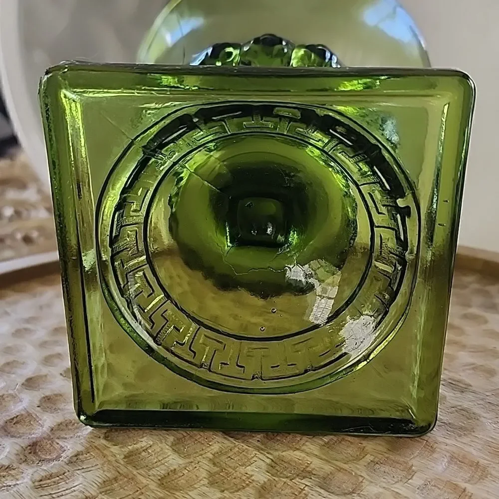 Vintage Avocado Green Pressed Glass Pedestal Vase